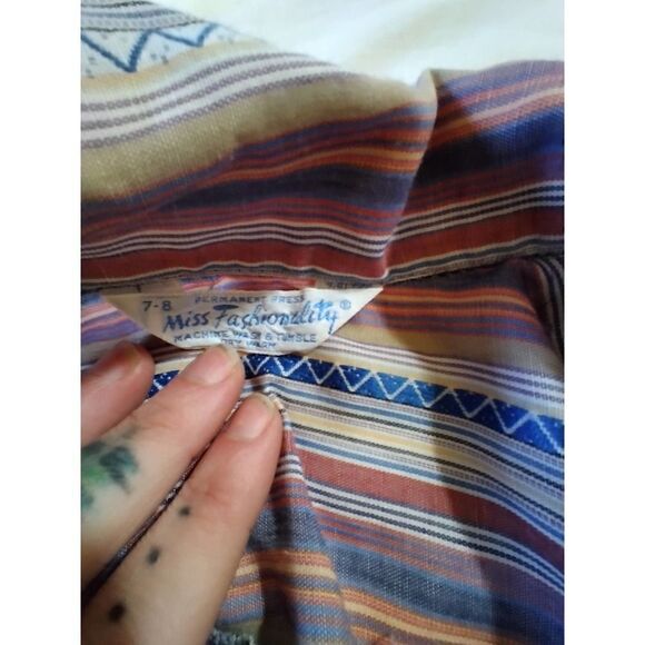 RETRO VINTAGE MISS FASHIONALITY SHIRT 70s PROP UNIQUE STRIPED WOVEN COTTON BLOUS - Picture 3 of 5